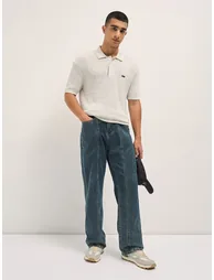 Men Cotton Solid Knitted Relaxed Fit Polo
