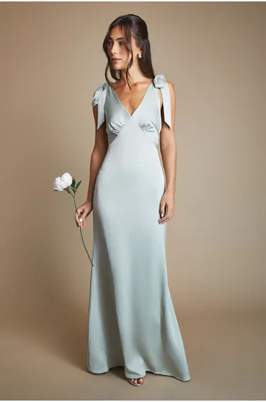 Coast Honoured Satin Back Crepe V Neck Tie Shoulder Maxi Bridesmaid Dress