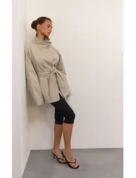 Beige Asymmetric Tie Waist Trench - 2