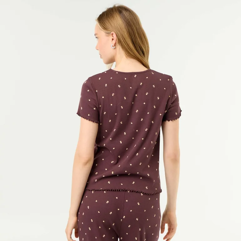 Ribbed Knit Pajama T-Shirt RED - 2