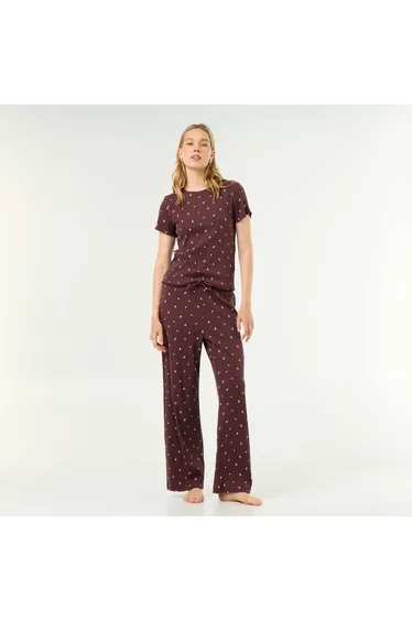 Ribbed Knit Pajama T-Shirt RED
