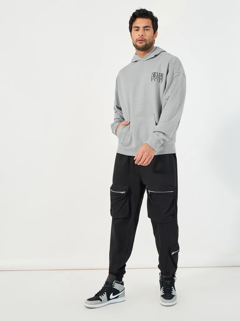 Oversized Chest Text Print Terry Hoodie