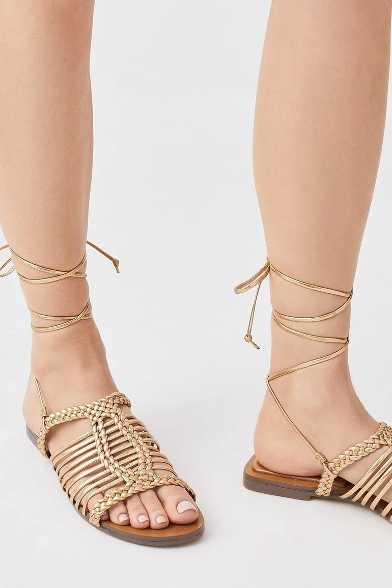 Leather Tie Up Strappy Sandal - 1