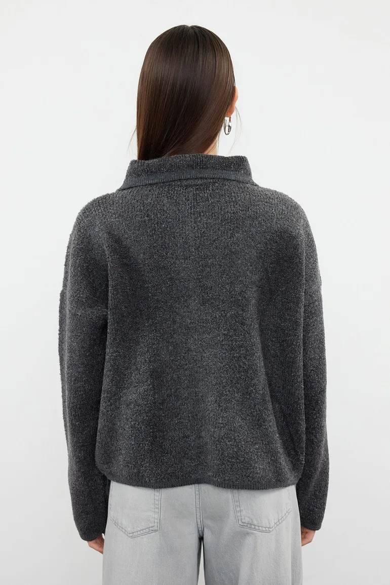 Anthracite Wide Fit Boucle Knitwear Cardigan - 4