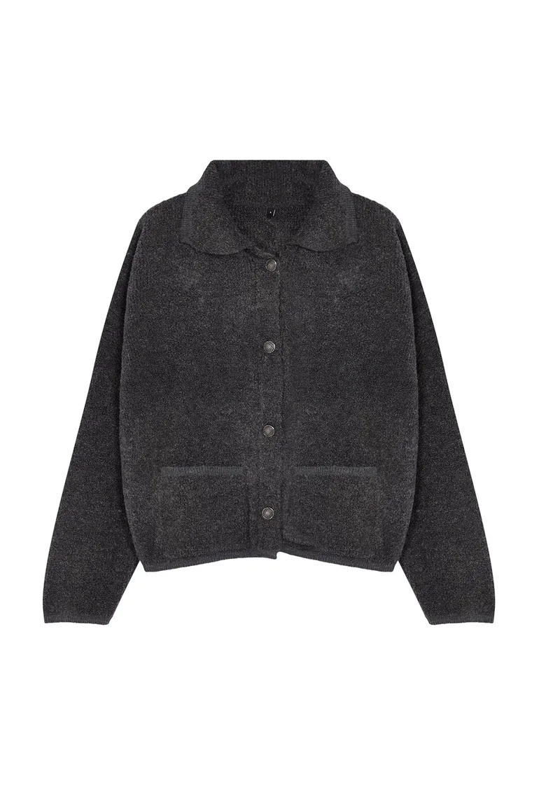 Anthracite Wide Fit Boucle Knitwear Cardigan - 1