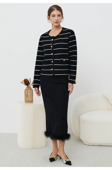 Contrast Stripes Button Down Cardigan in Black