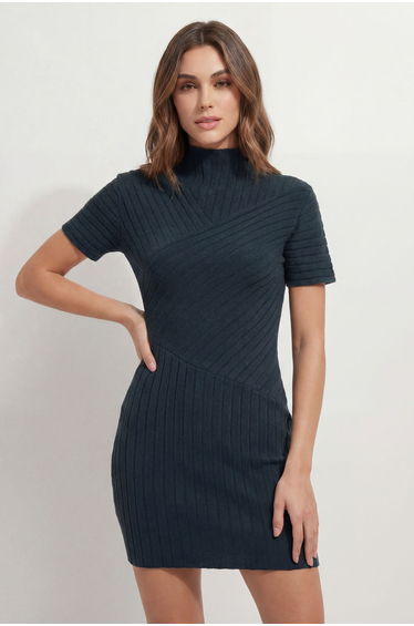 Panelled Knitted Rib Mini Dress