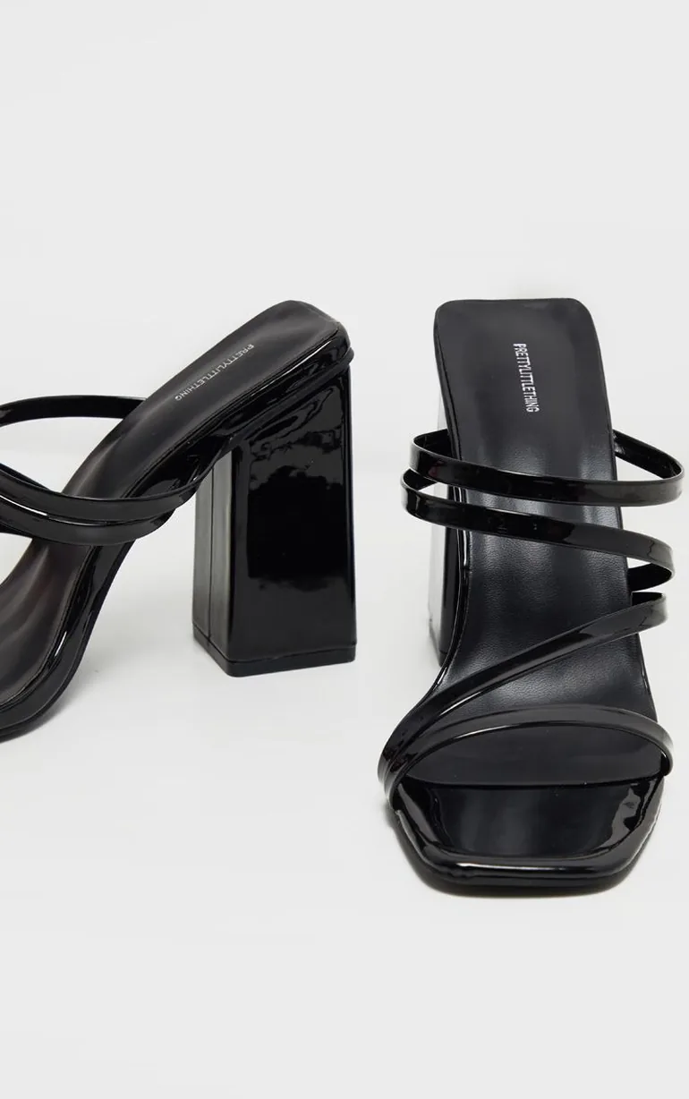 Black Block Heel Strappy Mule Sandal - 2