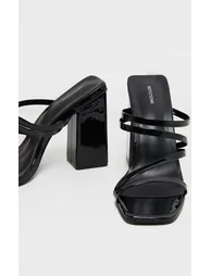 Black Block Heel Strappy Mule Sandal - 2