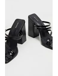 Black Block Heel Strappy Mule Sandal - 3