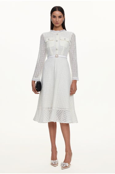 Deme Elegant Flowy Long Sleeve Rhinestone Woven Maxi Dress
