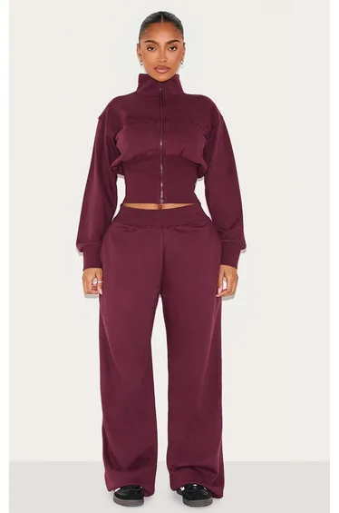 Shape Wine Waistband Detail Wide Leg Joggers
