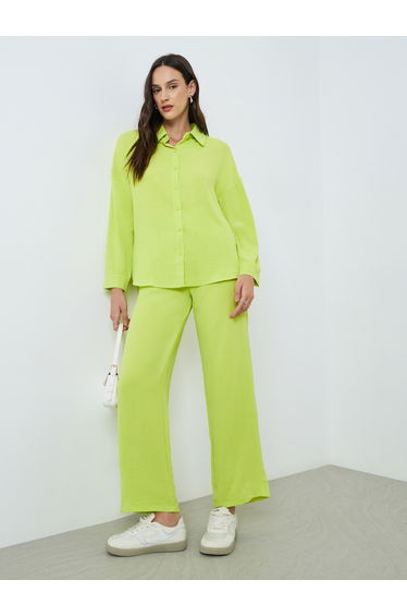 Green Long Sleeve Buttoned Shirt and Pants Co-Ords