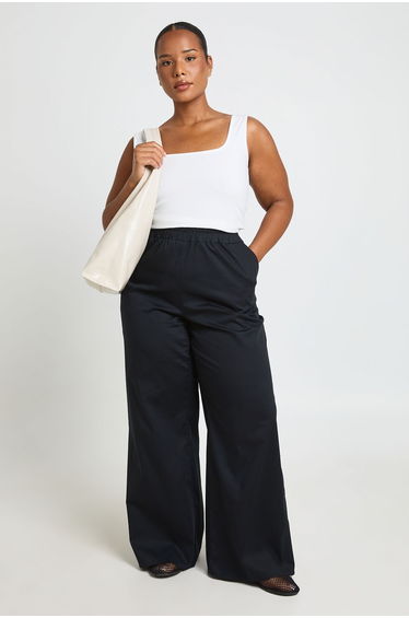 Plus Elasticated Wide Leg Trousers - black