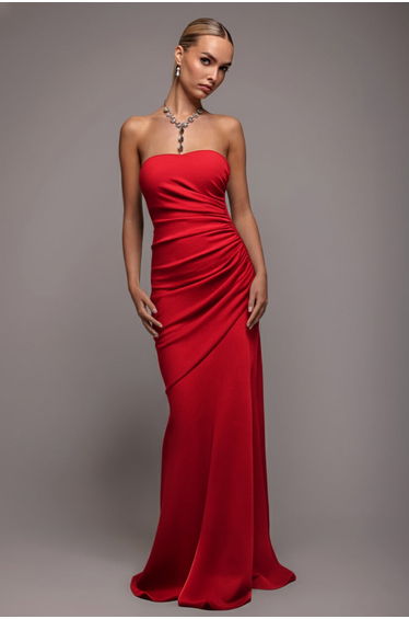 Goddiva Scuba Crepe Bandeau Maxi With Diamante Necklace