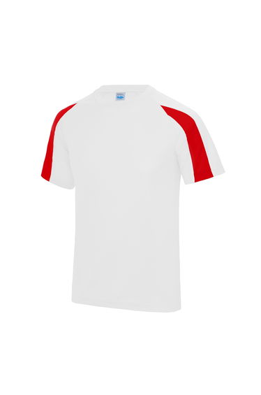 Just Cool Mens Contrast Cool Sports Plain T-Shirt - Arctic White/Fire Red