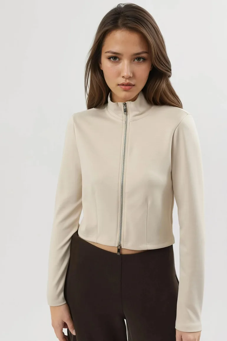 جاكيت بيج قصير بسحاب - 5