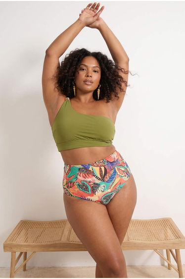 Tropical Print High Waist Plus Size Bikini Bottom