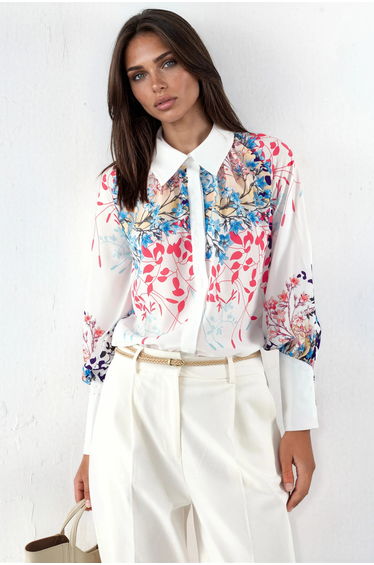 MSN Women's Floral Crepe Button Shirt