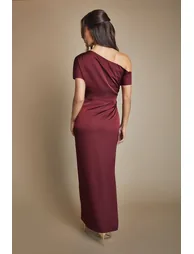 Satin Ruched Detail Off The Shoulder Maxi Bridesmaid Dress - 2