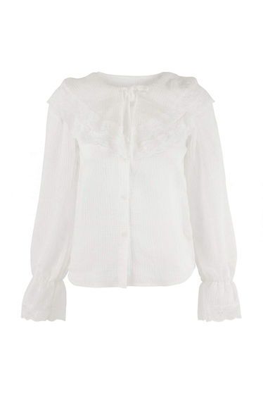 Limited Edition White Slightly Transparent Lace Paneled Shirt