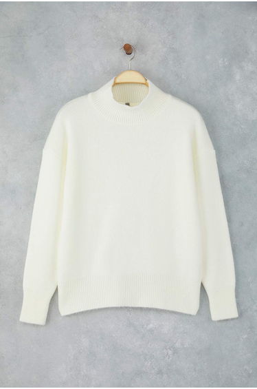 Ecru Wool Blend Wide Pattern Soft Texture Knitwear Sweater