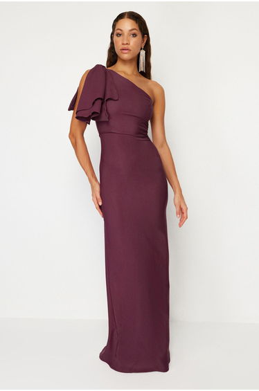 Damson Plain Fitted Woven Evening Dress & Prom Dress