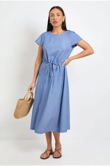 Cap Sleeve Tie Waist Midi Dress