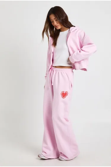 Love Club Puff Print Straight Leg Jogger - pink
