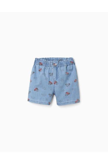 Denim Shorts With Minnie And Elasticated Waist For Girls Light Blue