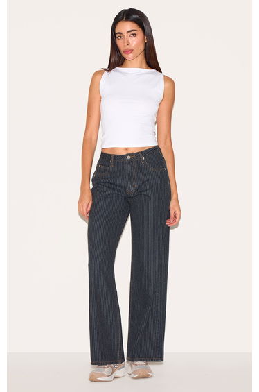 Navy Low Rise Baggy Pinstripe Jeans