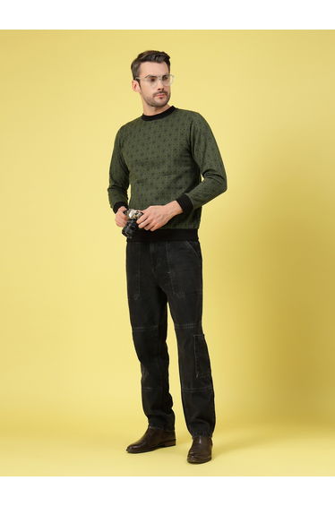 Men Olive All Over Print Fleece Sweatshirt