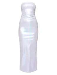 Blue Metallic Faux Leather Bandeau Midaxi Dress - 4