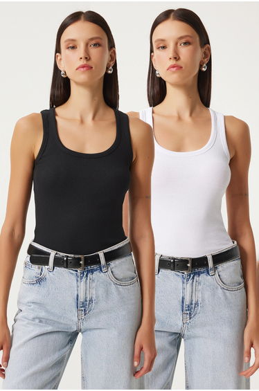 ISTANBUL Fitted U Collar Cotton 2-Pack Tank Top