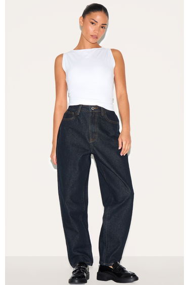 Petite Dark Indigo High Waist Mom Jeans