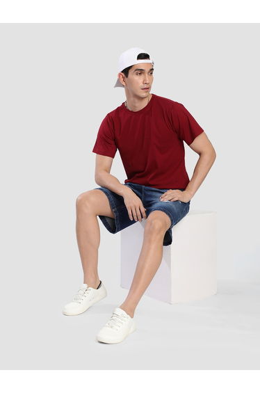 Men Maroon Cotton Lycra Slim Fit T-Shirt