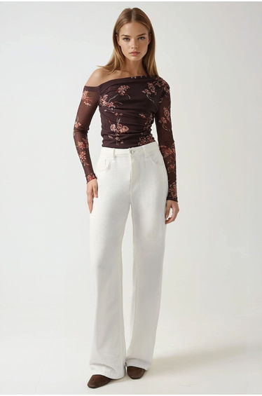 Asymmetrical Collar Tulle Blouse