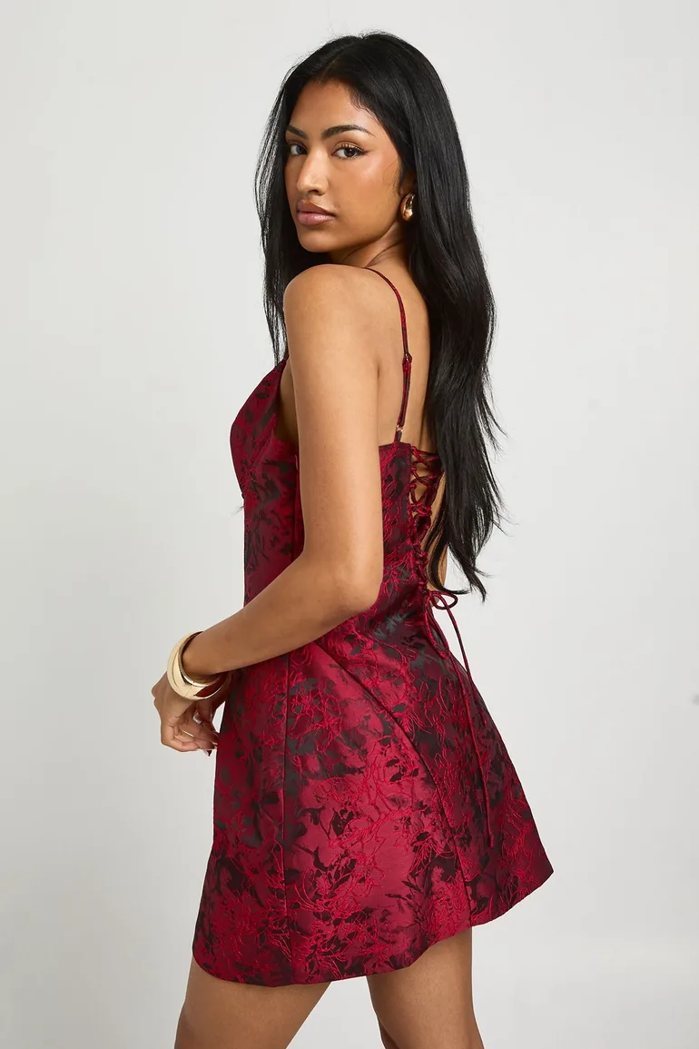 Jacquard Satin Structured Mini Dress - 1