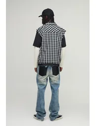 Oversized Boxy Sleeveless Applique Check Shirt - black - 1