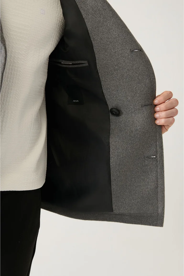 Men's Anthracite Double Breasted Collar Woolen Cachet Comfort Fit Relaxed Cut Coat - 3