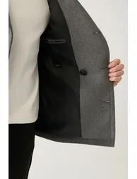 Men's Anthracite Double Breasted Collar Woolen Cachet Comfort Fit Relaxed Cut Coat - 3
