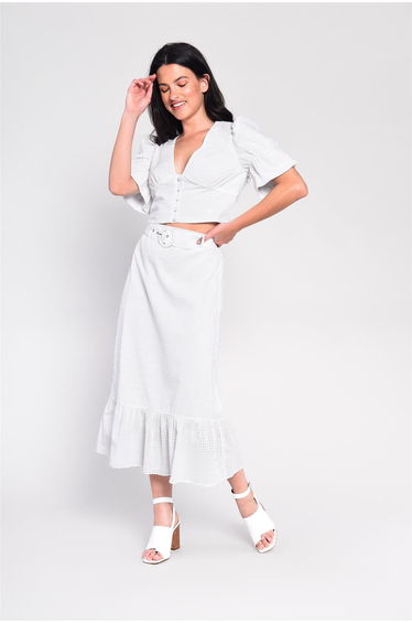 White Belted Maxi-Skirt