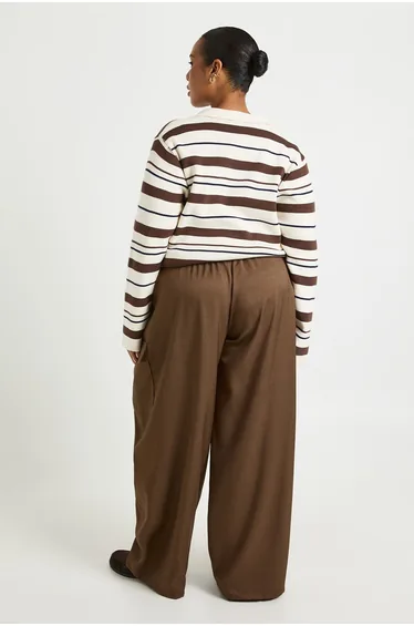 بنطلون منفوخ بخصر إيلاستيك لون بني - للمقاسات الكبيرة