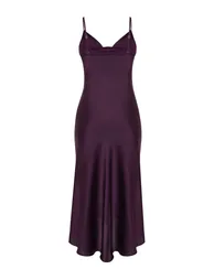 Purple Lined Woven Satin Evening Dress - 7