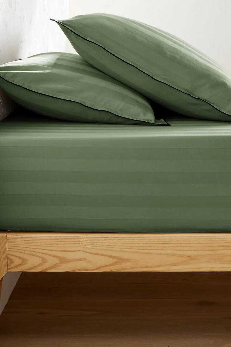 Victor Striped Washed Cotton Satin Fitted Sheet