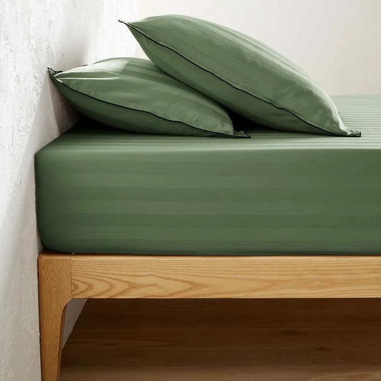 Victor Striped Washed Cotton Satin Fitted Sheet - 1