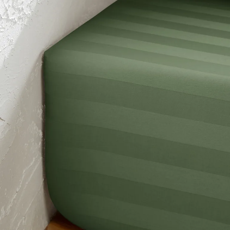 Victor Striped Washed Cotton Satin Fitted Sheet - 2