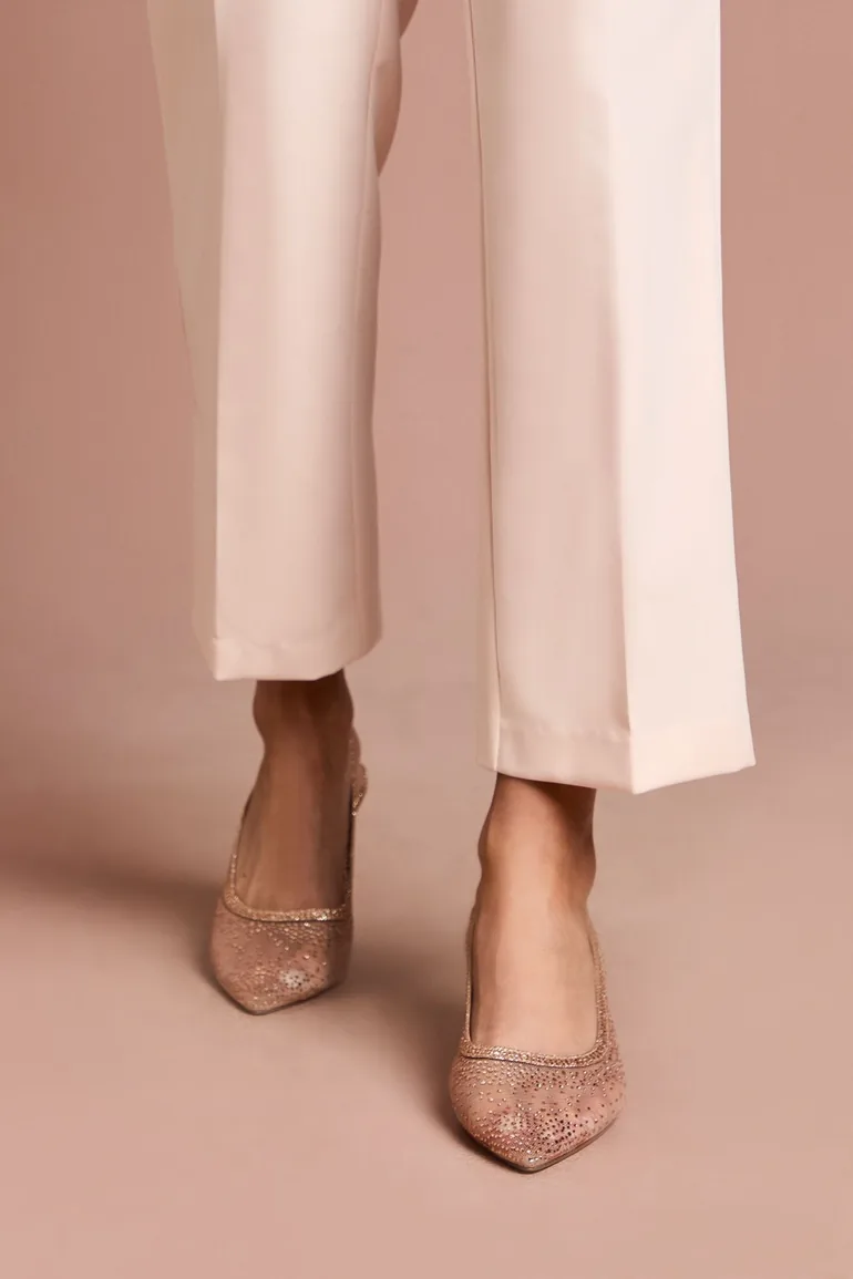 Sara Mesh Diamante Kitten Heel Slingback Court Shoes - 1