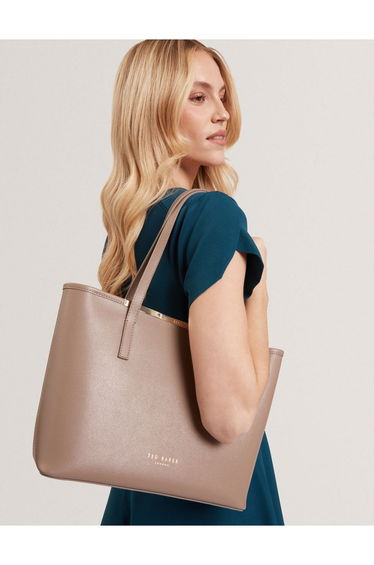 HAYLEYZ Saffiano Leather Small Shopper Bag Taupe