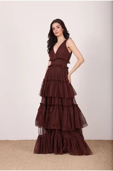 Luna Maxi Dress in Chocolate Brown